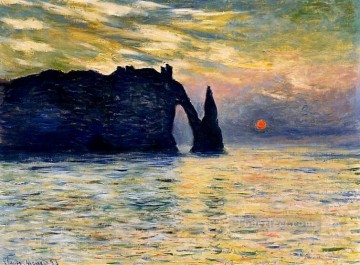  sol Pintura - Etretat Puesta De Sol Claude Monet